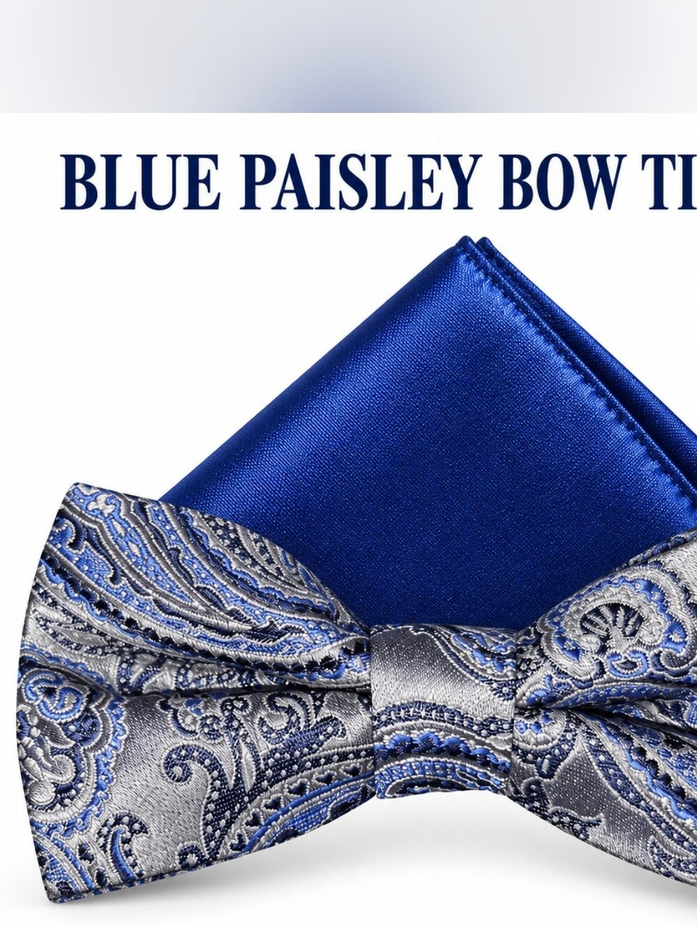 Men's Royal Blue Paisley Bow Tie and Pocket Square Set